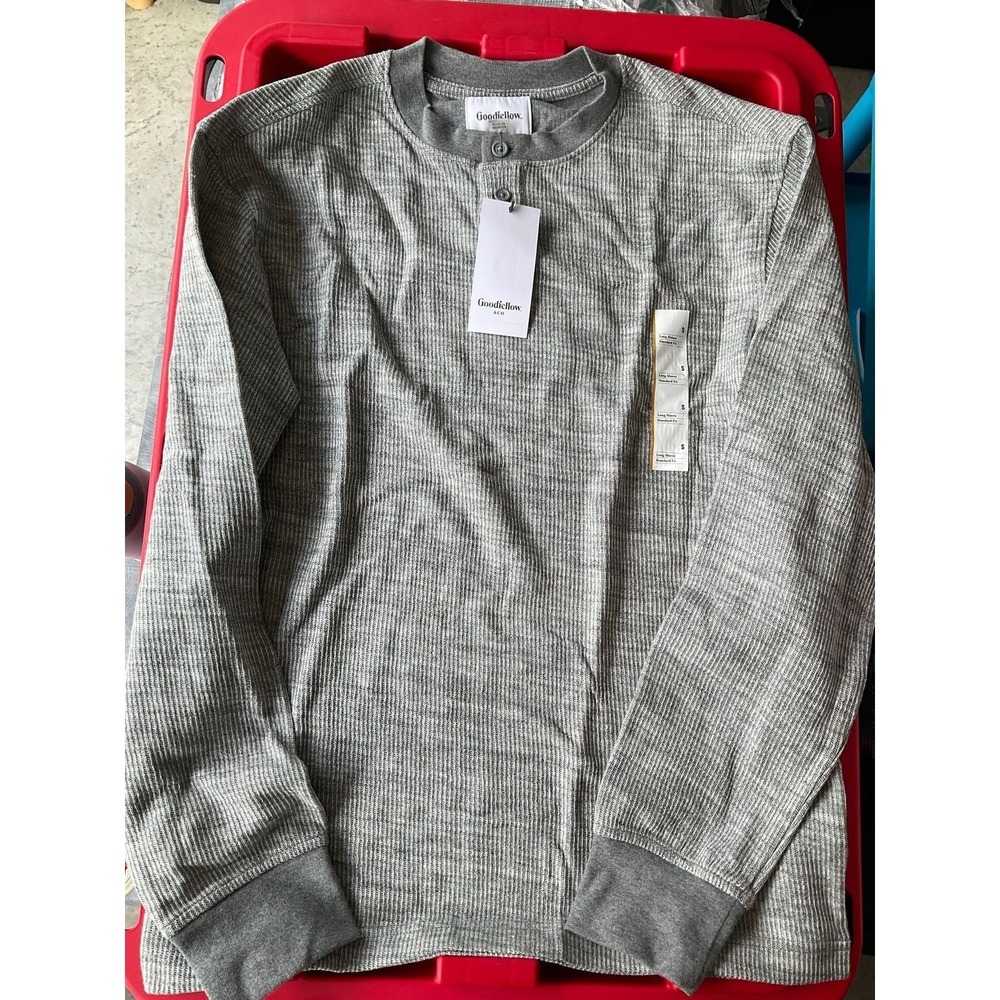 Men's Long Sleeve Textured Henley T-Shirt  Goodfellow & Co Charcoal Gray S